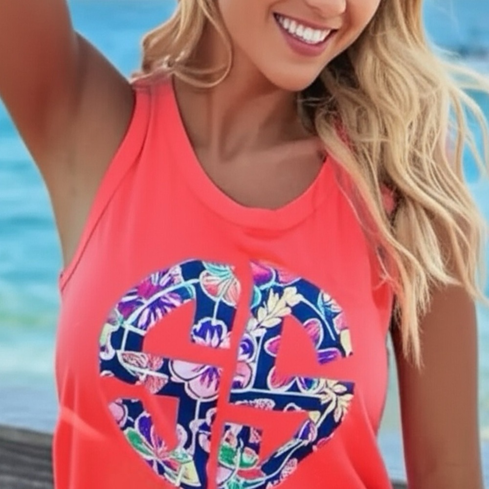 NWT SIMPLY SOUTHERN Tank Top Women's Small Coral Pink Graphic Floral